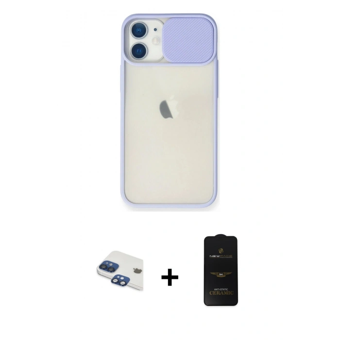 MARSİLYAN™- iPhone 11 Kılıf Vadi Çizgi - Siyah 6D Antistatik Mat Seramik Hayalet Nano Ekran Koruyucu + Pers Alüminyum Kamera Lens - LT