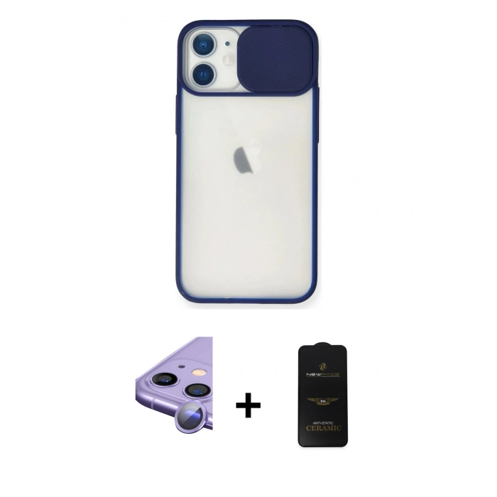 MARSİLYAN™- iPhone 11 Kılıf Vadi Çizgi - Siyah 6D Antistatik Mat Seramik Hayalet Nano Ekran Koruyucu + Raze Metal Kamera Lens - MR