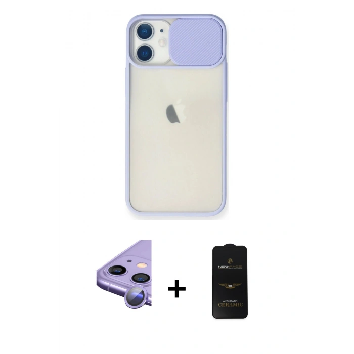 MARSİLYAN™- iPhone 11 Kılıf Vadi Çizgi - Siyah 6D Antistatik Mat Seramik Hayalet Nano Ekran Koruyucu + Raze Metal Kamera Lens - MR