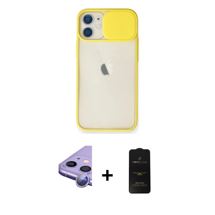 MARSİLYAN™- iPhone 11 Kılıf Vadi Çizgi - Siyah 6D Antistatik Mat Seramik Hayalet Nano Ekran Koruyucu + Raze Metal Kamera Lens - MR