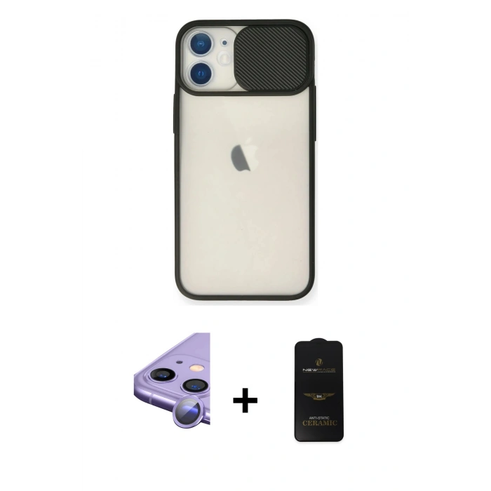 MARSİLYAN™- iPhone 11 Kılıf Vadi Çizgi - Siyah 6D Antistatik Mat Seramik Hayalet Nano Ekran Koruyucu + Raze Metal Kamera Lens - MR