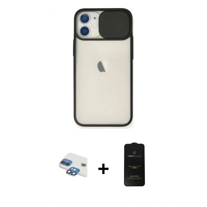 MARSİLYAN™- iPhone 11 Kılıf Vadi Çizgi - Siyah 6D Antistatik Mat Seramik Hayalet Nano Ekran Koruyucu + Pers Alüminyum Kamera Lens - GI