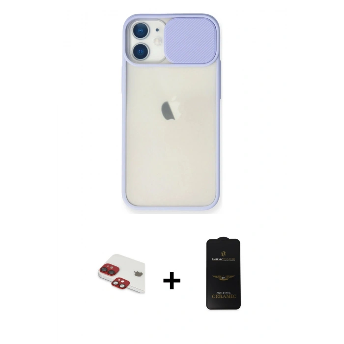 MARSİLYAN™- iPhone 11 Kılıf Vadi Çizgi - Siyah 6D Antistatik Mat Seramik Hayalet Nano Ekran Koruyucu + Pers Alüminyum Kamera Lens - KI