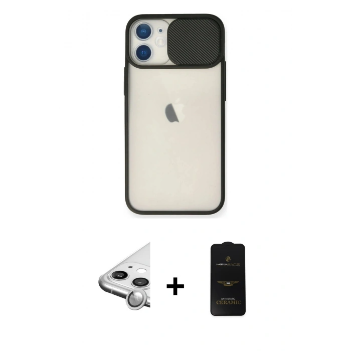 MARSİLYAN™- iPhone 11 Kılıf Vadi Çizgi - Siyah 6D Antistatik Mat Seramik Hayalet Nano Ekran Koruyucu + Raze Metal Kamera Lens - GS