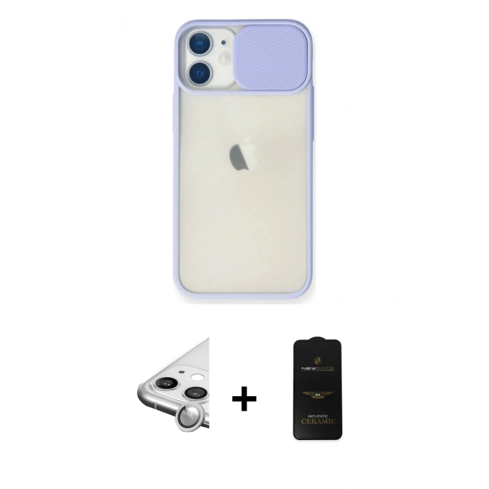 MARSİLYAN™- iPhone 11 Kılıf Vadi Çizgi - Siyah 6D Antistatik Mat Seramik Hayalet Nano Ekran Koruyucu + Raze Metal Kamera Lens - GS