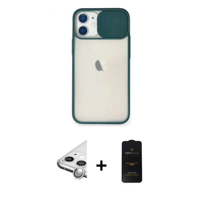 MARSİLYAN™- iPhone 11 Kılıf Vadi Çizgi - Siyah 6D Antistatik Mat Seramik Hayalet Nano Ekran Koruyucu + Raze Metal Kamera Lens - GS