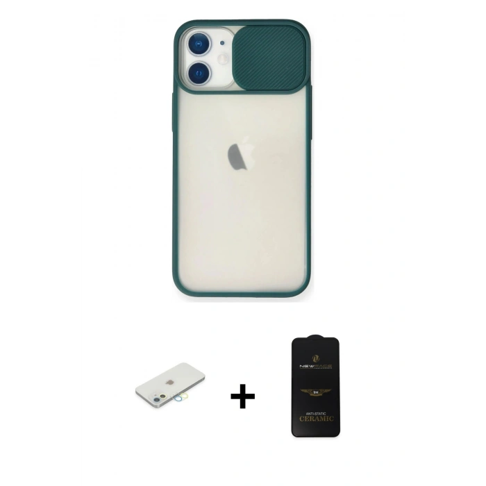 MARSİLYAN™- iPhone 11 Kılıf Vadi Çizgi - Siyah 6D Antistatik Mat Seramik Hayalet Nano Ekran Koruyucu + Sarı Renkli Kamera Lens Koruma Cam
