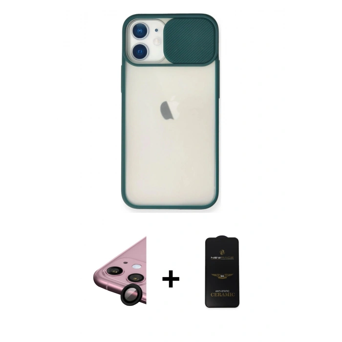 MARSİLYAN™- iPhone 11 Kılıf Vadi Çizgi - Siyah 6D Antistatik Mat Seramik Hayalet Nano Ekran Koruyucu + Raze Metal Kamera Lens - SH