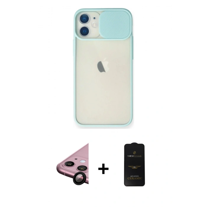MARSİLYAN™- iPhone 11 Kılıf Vadi Çizgi - Siyah 6D Antistatik Mat Seramik Hayalet Nano Ekran Koruyucu + Raze Metal Kamera Lens - SH