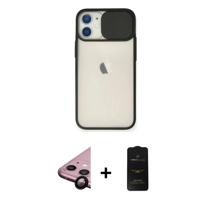 MARSİLYAN™- iPhone 11 Kılıf Vadi Çizgi - Siyah 6D Antistatik Mat Seramik Hayalet Nano Ekran Koruyucu + Raze Metal Kamera Lens - SH