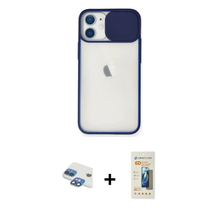 MARSİLYAN™- iPhone 11 Kılıf Vadi Çizgi - Siyah 6D Mat Seramik Hayalet Nano Ekran Koruyucu + Pers Alüminyum Kamera Lens - GI