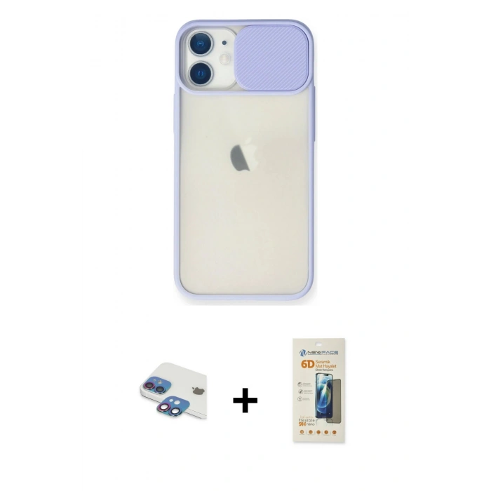 MARSİLYAN™- iPhone 11 Kılıf Vadi Çizgi - Siyah 6D Mat Seramik Hayalet Nano Ekran Koruyucu + Pers Alüminyum Kamera Lens - GI