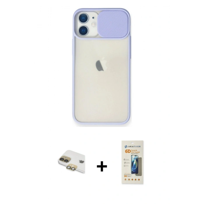 MARSİLYAN™- iPhone 11 Kılıf Vadi Çizgi - Siyah 6D Mat Seramik Hayalet Nano Ekran Koruyucu + Pers Alüminyum Kamera Lens - GD