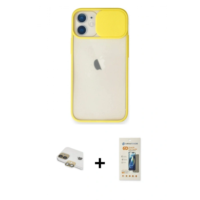 MARSİLYAN™- iPhone 11 Kılıf Vadi Çizgi - Siyah 6D Mat Seramik Hayalet Nano Ekran Koruyucu + Pers Alüminyum Kamera Lens - GD