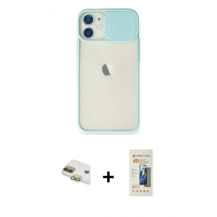 MARSİLYAN™- iPhone 11 Kılıf Vadi Çizgi - Siyah 6D Mat Seramik Hayalet Nano Ekran Koruyucu + Pers Alüminyum Kamera Lens - GD