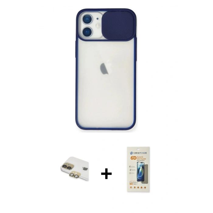 MARSİLYAN™- iPhone 11 Kılıf Vadi Çizgi - Siyah 6D Mat Seramik Hayalet Nano Ekran Koruyucu + Pers Alüminyum Kamera Lens - GD