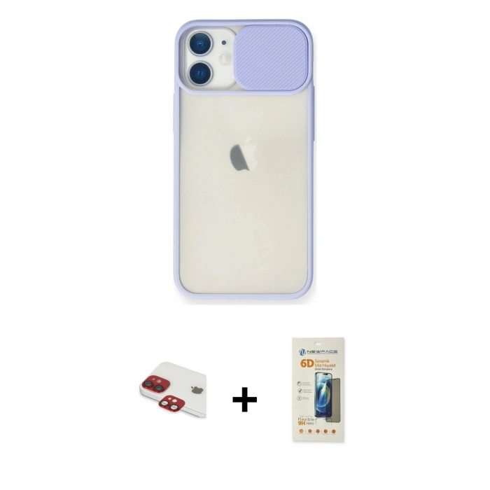 MARSİLYAN™- iPhone 11 Kılıf Vadi Çizgi - Siyah 6D Mat Seramik Hayalet Nano Ekran Koruyucu + Pers Alüminyum Kamera Lens - KI