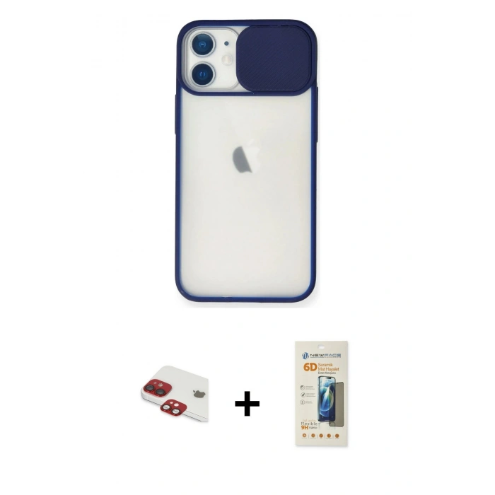 MARSİLYAN™- iPhone 11 Kılıf Vadi Çizgi - Siyah 6D Mat Seramik Hayalet Nano Ekran Koruyucu + Pers Alüminyum Kamera Lens - KI