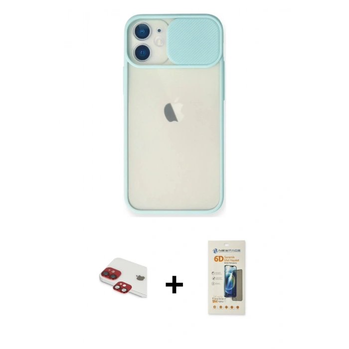 MARSİLYAN™- iPhone 11 Kılıf Vadi Çizgi - Siyah 6D Mat Seramik Hayalet Nano Ekran Koruyucu + Pers Alüminyum Kamera Lens - KI