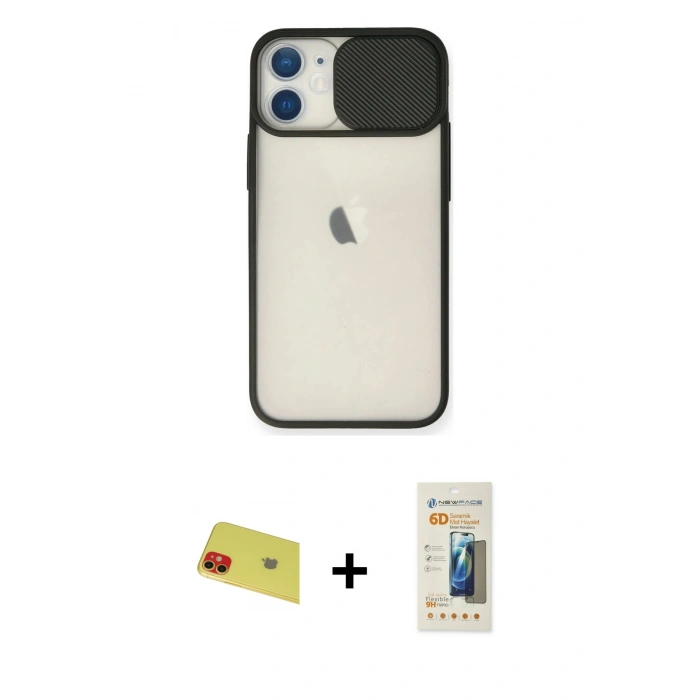 MARSİLYAN™- iPhone 11 Kılıf Vadi Çizgi - Siyah 6D Mat Seramik Hayalet Nano Ekran Koruyucu + Rainbow Kamera Lens Koruma Cam - KI
