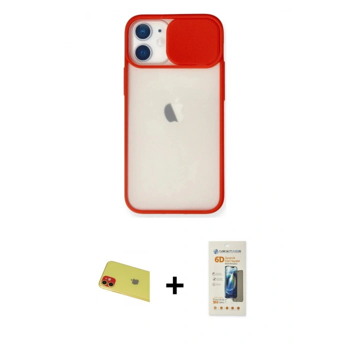 MARSİLYAN™- iPhone 11 Kılıf Vadi Çizgi - Siyah 6D Mat Seramik Hayalet Nano Ekran Koruyucu + Rainbow Kamera Lens Koruma Cam - KI