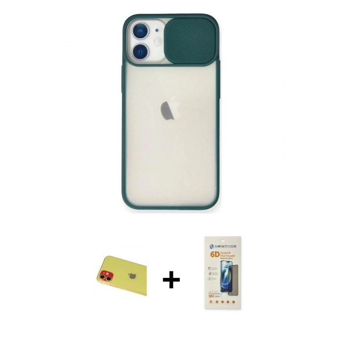 MARSİLYAN™- iPhone 11 Kılıf Vadi Çizgi - Siyah 6D Mat Seramik Hayalet Nano Ekran Koruyucu + Rainbow Kamera Lens Koruma Cam - KI