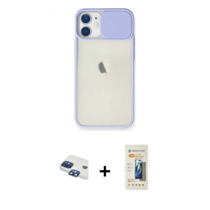 MARSİLYAN™- iPhone 11 Kılıf Vadi Çizgi - Siyah 6D Mat Seramik Hayalet Nano Ekran Koruyucu + Pers Alüminyum Kamera Lens - LT