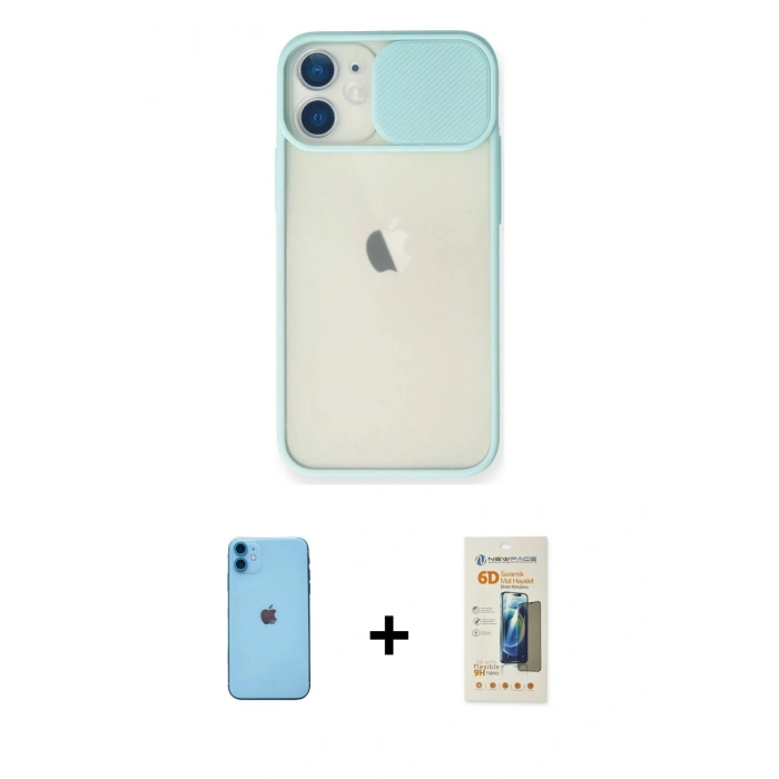 MARSİLYAN™- iPhone 11 Kılıf Vadi Çizgi - Siyah 6D Mat Seramik Hayalet Nano Ekran Koruyucu + Neon Fosforlu Kamera Lens - MI