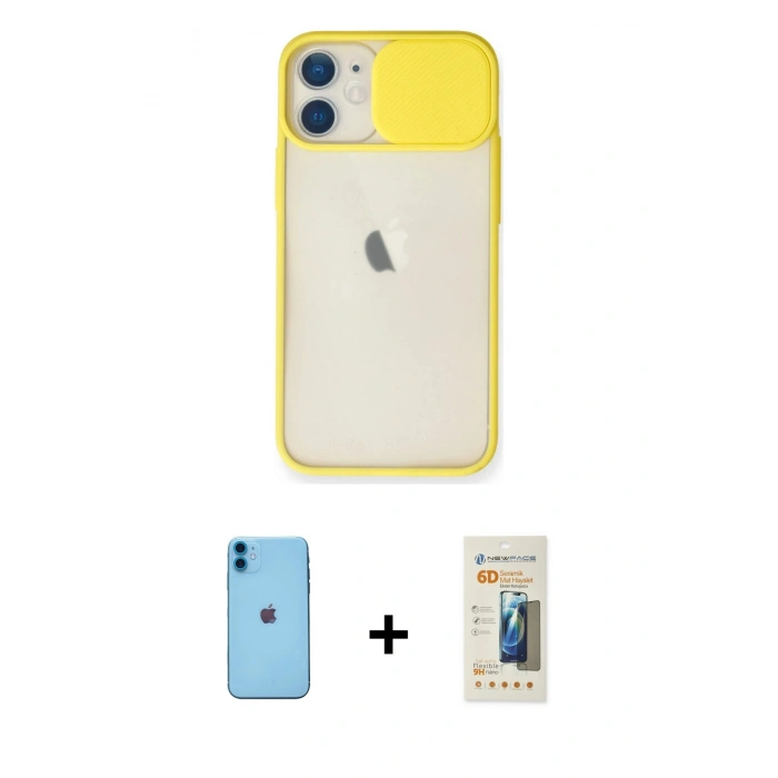 MARSİLYAN™- iPhone 11 Kılıf Vadi Çizgi - Siyah 6D Mat Seramik Hayalet Nano Ekran Koruyucu + Neon Fosforlu Kamera Lens - MI