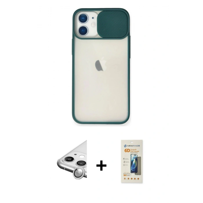 MARSİLYAN™- iPhone 11 Kılıf Vadi Çizgi - Siyah 6D Mat Seramik Hayalet Nano Ekran Koruyucu + Raze Metal Kamera Lens - GS