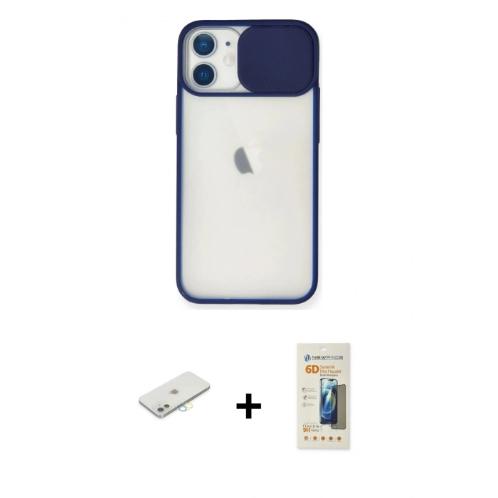 MARSİLYAN™- iPhone 11 Kılıf Vadi Çizgi - Siyah 6D Mat Seramik Hayalet Nano Ekran Koruyucu + Renkli Kamera Lens Koruma Cam - SI