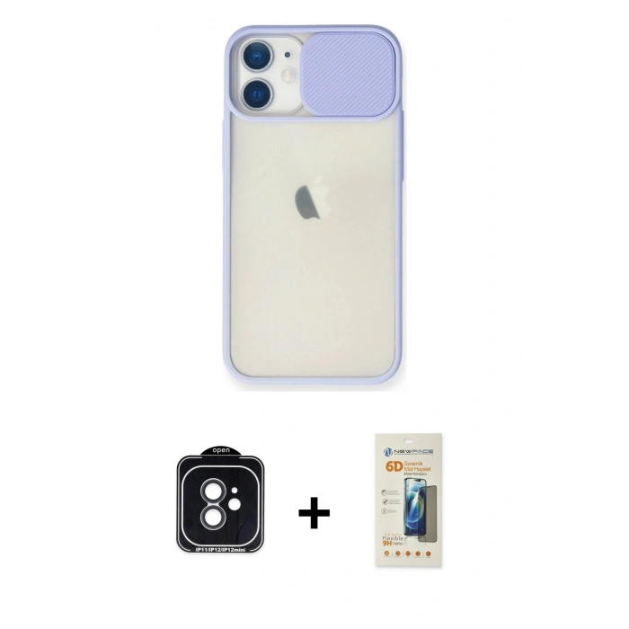 MARSİLYAN™- iPhone 11 Kılıf Vadi Çizgi - Siyah 6D Mat Seramik Hayalet Nano Ekran Koruyucu + PVD Metal Kamera Lens - SH