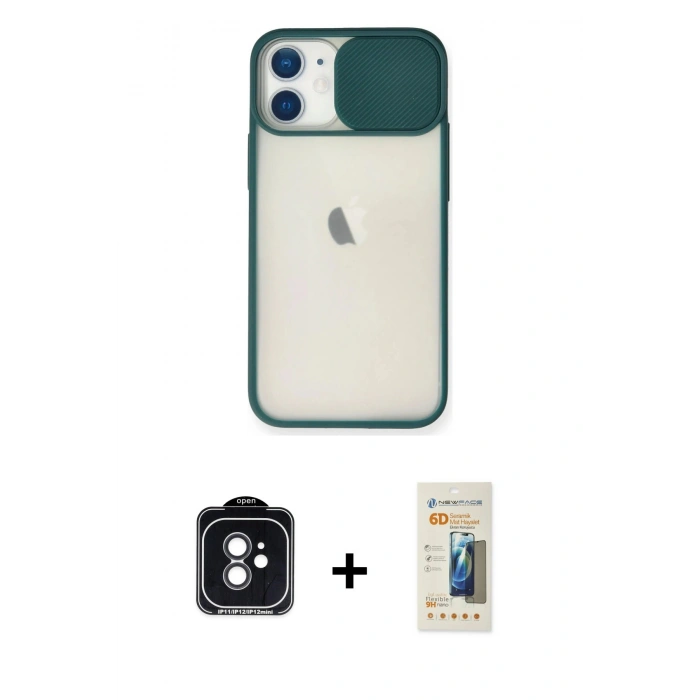MARSİLYAN™- iPhone 11 Kılıf Vadi Çizgi - Siyah 6D Mat Seramik Hayalet Nano Ekran Koruyucu + PVD Metal Kamera Lens - SH