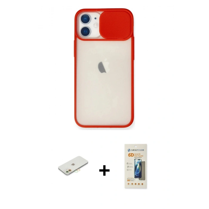 MARSİLYAN™- iPhone 11 Kılıf Vadi Çizgi - Siyah 6D Mat Seramik Hayalet Nano Ekran Koruyucu + Turuncu Renkli Kamera Lens Koruma Cam