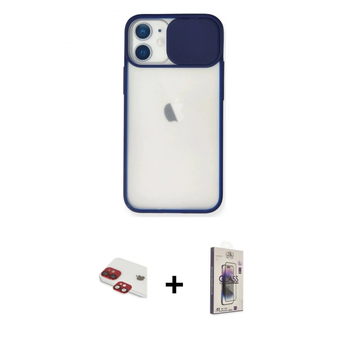 MARSİLYAN™- iPhone 11 Kılıf Vadi Çizgi - Siyah Bilvis 3D Cam Ekran Koruyucu + Pers Alüminyum Kamera Lens - KI