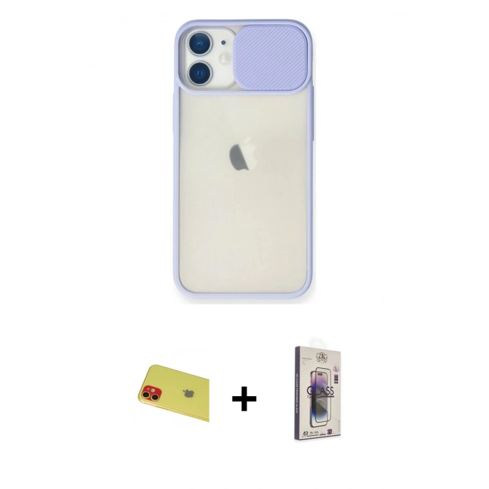 MARSİLYAN™- iPhone 11 Kılıf Vadi Çizgi - Siyah Bilvis 3D Cam Ekran Koruyucu + Rainbow Kamera Lens Koruma Cam - KI
