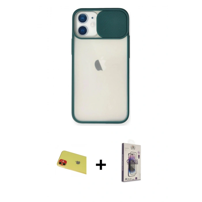 MARSİLYAN™- iPhone 11 Kılıf Vadi Çizgi - Siyah Bilvis 3D Cam Ekran Koruyucu + Rainbow Kamera Lens Koruma Cam - KI