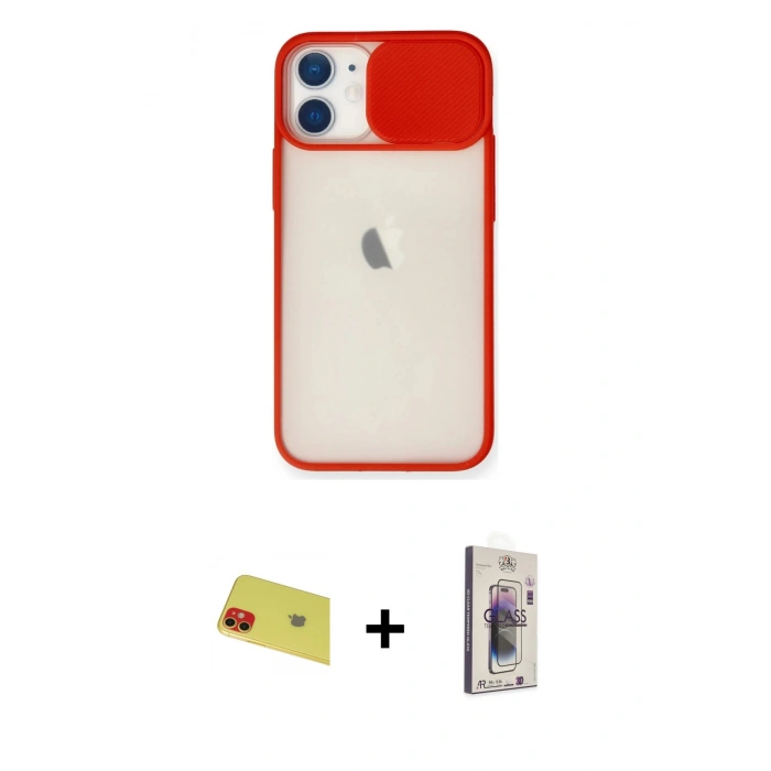 MARSİLYAN™- iPhone 11 Kılıf Vadi Çizgi - Siyah Bilvis 3D Cam Ekran Koruyucu + Rainbow Kamera Lens Koruma Cam - KI