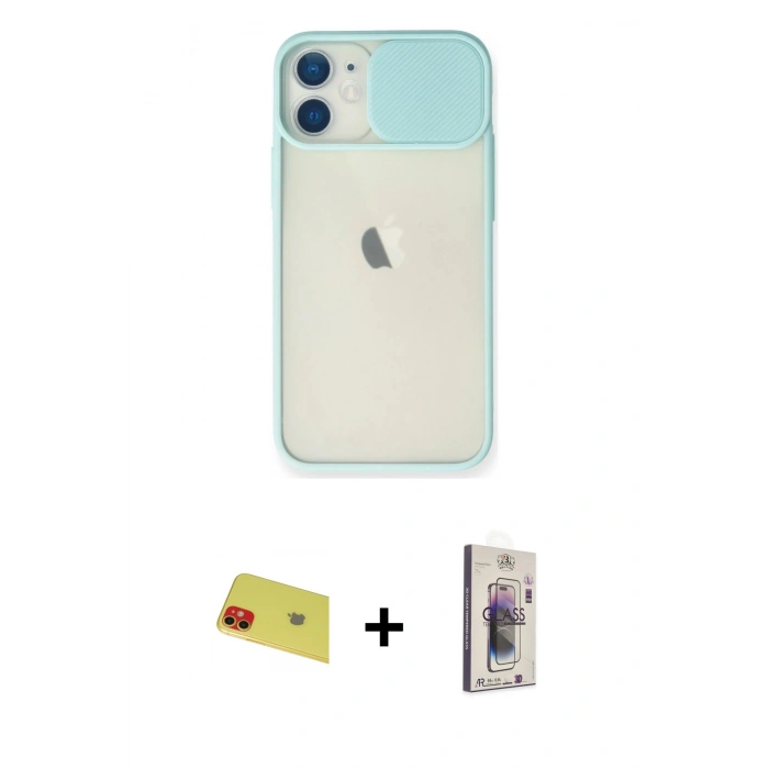 MARSİLYAN™- iPhone 11 Kılıf Vadi Çizgi - Siyah Bilvis 3D Cam Ekran Koruyucu + Rainbow Kamera Lens Koruma Cam - KI