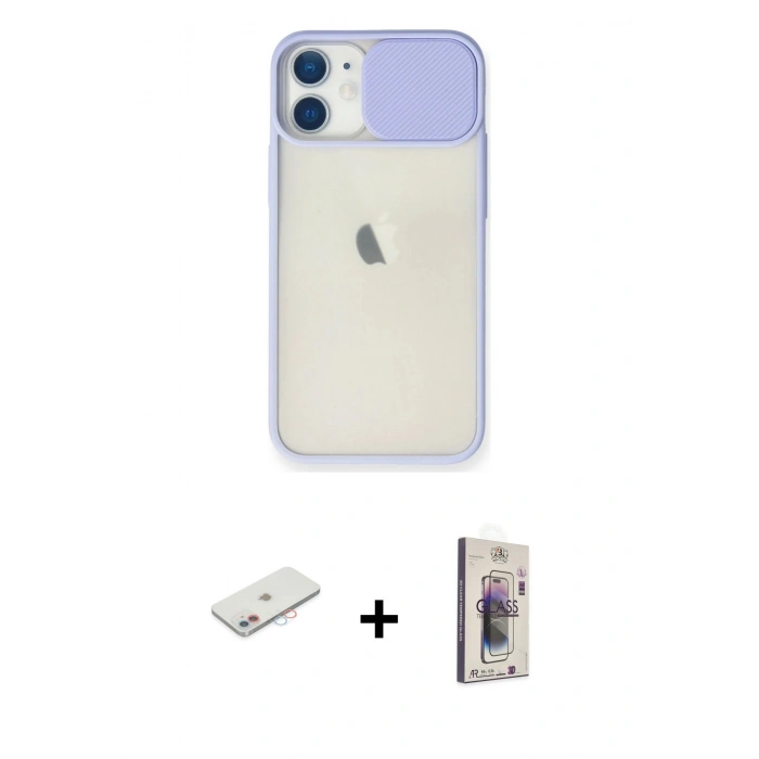 MARSİLYAN™- iPhone 11 Kılıf Vadi Çizgi - Siyah Bilvis 3D Cam Ekran Koruyucu + Renkli Kamera Lens Koruma Cam - PE