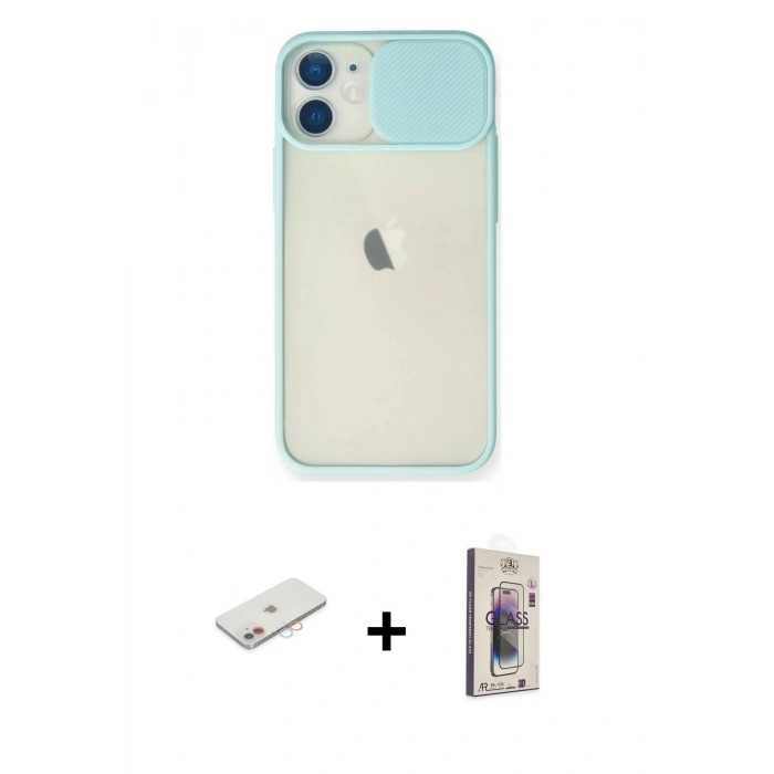 MARSİLYAN™- iPhone 11 Kılıf Vadi Çizgi - Siyah Bilvis 3D Cam Ekran Koruyucu + Renkli Kamera Lens Koruma Cam - PE