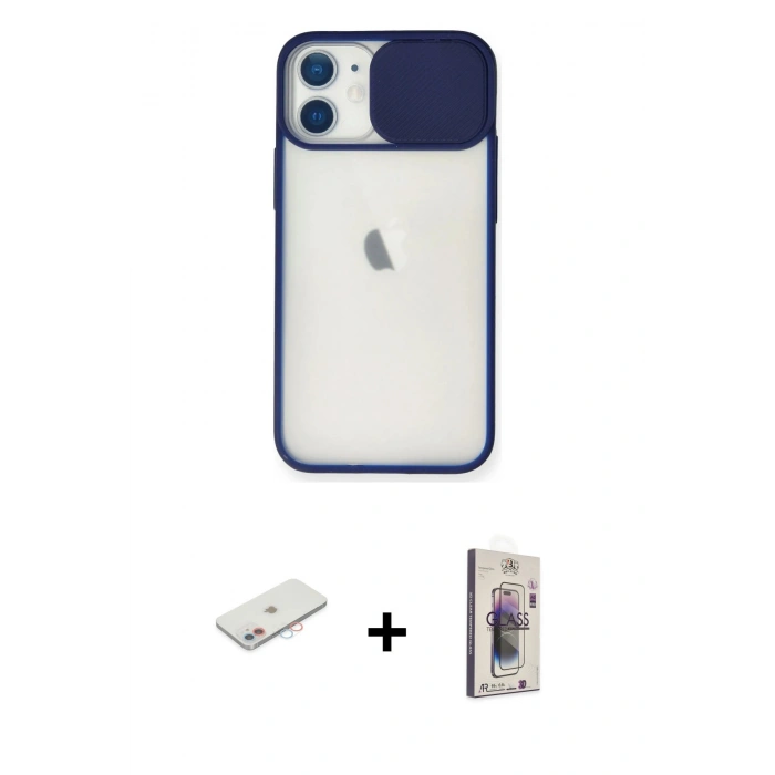 MARSİLYAN™- iPhone 11 Kılıf Vadi Çizgi - Siyah Bilvis 3D Cam Ekran Koruyucu + Renkli Kamera Lens Koruma Cam - PE