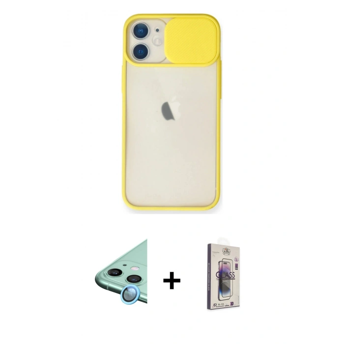 MARSİLYAN™- iPhone 11 Kılıf Vadi Çizgi - Siyah Bilvis 3D Cam Ekran Koruyucu + Raze Metal Kamera Lens - MI