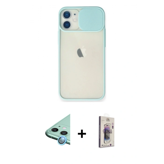MARSİLYAN™- iPhone 11 Kılıf Vadi Çizgi - Siyah Bilvis 3D Cam Ekran Koruyucu + Raze Metal Kamera Lens - MI