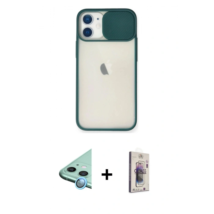 MARSİLYAN™- iPhone 11 Kılıf Vadi Çizgi - Siyah Bilvis 3D Cam Ekran Koruyucu + Raze Metal Kamera Lens - MI