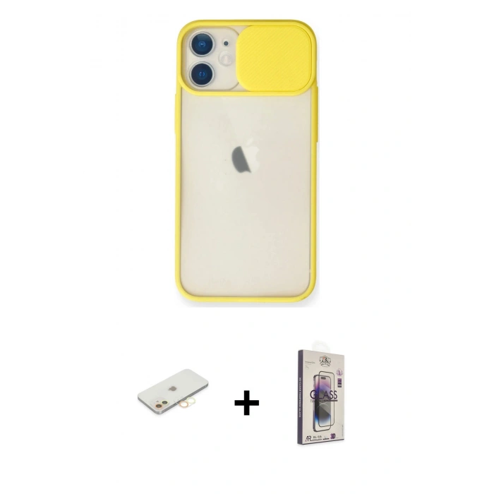 MARSİLYAN™- iPhone 11 Kılıf Vadi Çizgi - Siyah Bilvis 3D Cam Ekran Koruyucu + Renkli Kamera Lens Koruma Cam - SI