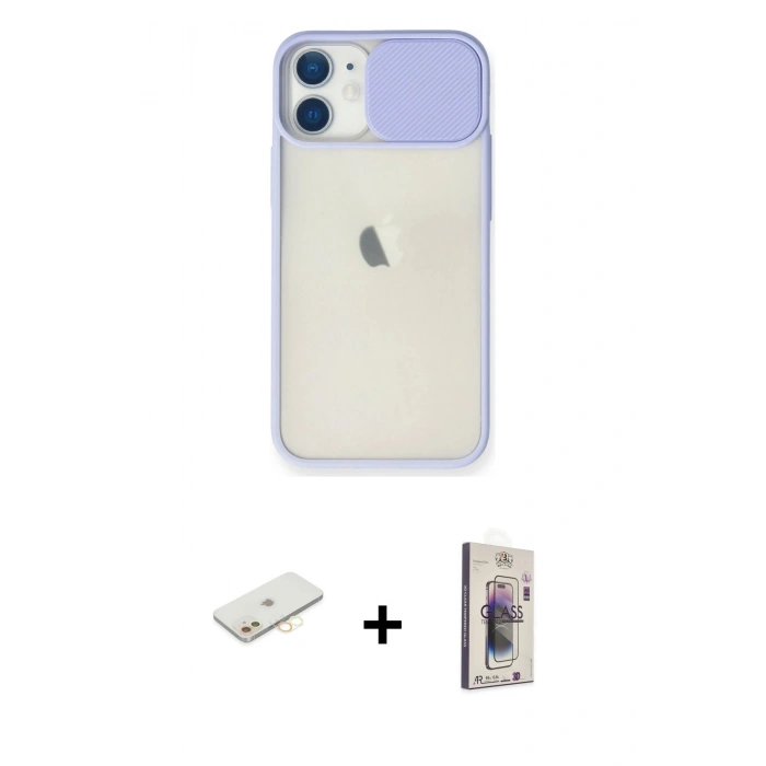 MARSİLYAN™- iPhone 11 Kılıf Vadi Çizgi - Siyah Bilvis 3D Cam Ekran Koruyucu + Renkli Kamera Lens Koruma Cam - SI