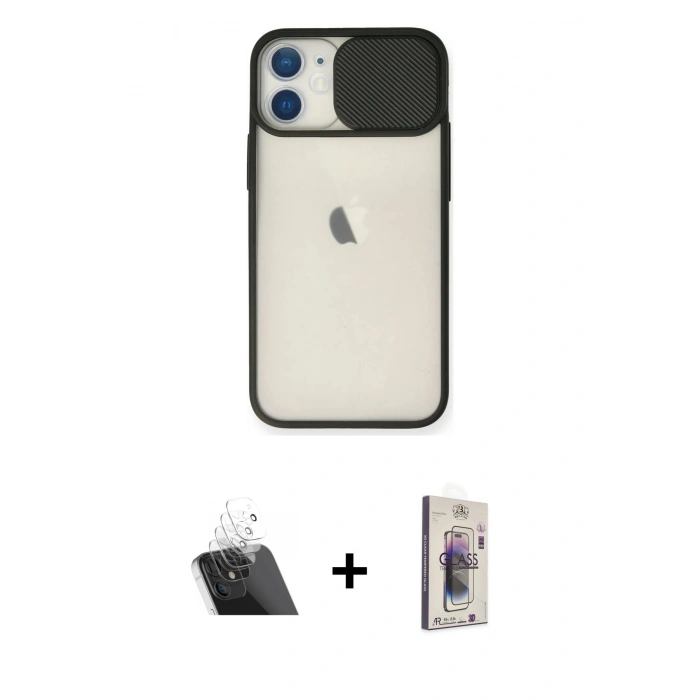 MARSİLYAN™- iPhone 11 Kılıf Vadi Çizgi - Siyah Bilvis 3D Cam Ekran Koruyucu + Kamera Lens Koruma Cam - SF