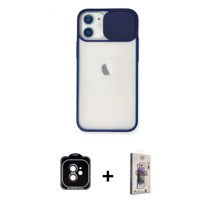 MARSİLYAN™- iPhone 11 Kılıf Vadi Çizgi - Siyah Bilvis 3D Cam Ekran Koruyucu + PVD Metal Kamera Lens - TU