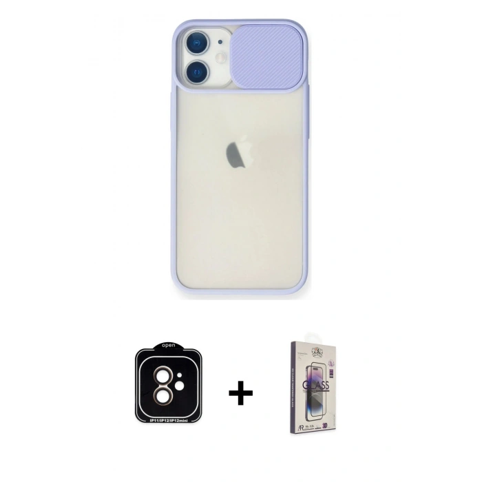 MARSİLYAN™- iPhone 11 Kılıf Vadi Çizgi - Siyah Bilvis 3D Cam Ekran Koruyucu + PVD Metal Kamera Lens - TU